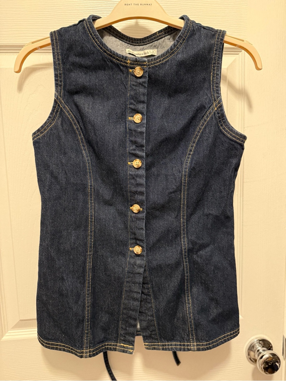 Abercrombie & Fitch Dark Blue Sleeveless Denim Button Front Top